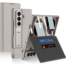 Fogy Galaxy Z Fold 8 Ultra Kılıf Suni Deri Tasarımlı Kartlıklı Standlı Ekran Korumalı Kapak