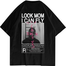 Tarzsokak Unisex Siyah Look Mom I Can Fly Oversize TShirt Kısa Kol Trend Tasarım