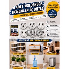 Gio Ticaret - Üç Bilyeli Beyaz Renkli 360° Dönebilen Eşya ve Mobilya Kaydırıcı Mini Mobilya Tekerleği - 6'lı Set - (Kablo Sabitleyici Klips Hediyeli)