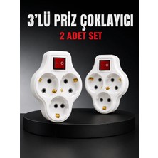 Poyraz Market 3’lü Priz Çoklayıcı 2 Adet Set Anahtarlı Kablosuz Duvar Tipi Priz Çoğaltıcı