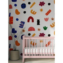 S Digital Renkli Geometrik Figürlü Çocuk Odası Duvar Sticker Seti – 120X85 cm - Çocuk Bebek Odası Dekoru - Kendinden Yapışkanlı Mat Pvc Folyo