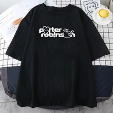 Tarzsokak Siyah Karikatür Tee Porter Robinson Gülümseme Dünya