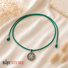 BijuStore Yeşil Makrome Ip - Yonca Şans Kadın Choker