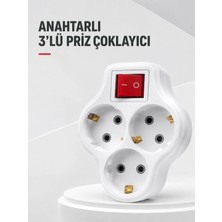 Najmaddin Mey ® Duvar Tipi 3’lü Priz Çoklayıcı Kablosuz Anahtarlı Kompakt Priz Adaptörü Mey Najmaddi