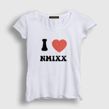 Presmono Kadın Beyaz I Love Nmixx K Pop T-Shirt