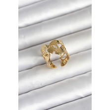 Arzino 316L Çelik Gold Renk Yelpaze Model Kadın Yüzük