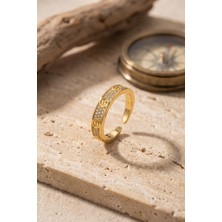 Arzino Vida ve Zirkon Taş Detaylı Gold Çelik Yüzük