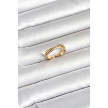 Arzino 316L Çelik Gold Renk Zirkon Taşlı Kadın Yüzük