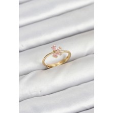 Arzino Pirinç Gold Renk Pembe Kelebek Kadın Yüzük