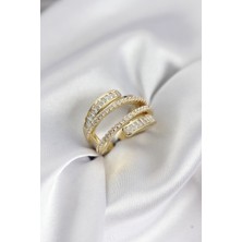 Arzino Sarmal Zirkon Baget Taşlı Gold Renk Kadın Yüzük