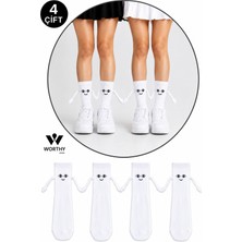 Worthy Socks 4 Çift Beyaz Mıknatıslı El Ele Tutuşan Çorap Arkadaşlık Spor Çorabı