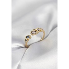 Arzino Gold Renk Mor Damla Zirkon Taşlı Kadın Yüzük