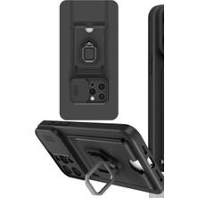 iPhone 15 Pro Kılıf Zuma Kartvizitli Yüzüklü Silikon - Siyah