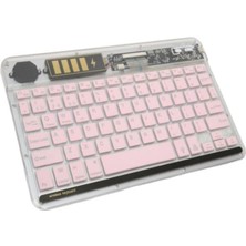 Pazarcan Rgb Şeffaf Pembe Bluethooth Klavye