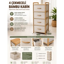Panalı 4 Çekmeceli Bambu Çerçeveli Kumaş Dolap - Çok Amaçlı Düzenleyici Şifonyer
