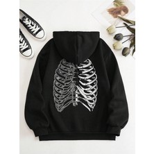 Tarzsokak Coke Serisi Skeleton Print Zip Up Thermal Lined Drawstring Hoodie