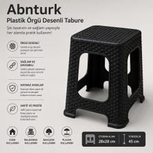 Abnturk Rattan Plastik Sağlam Şık Örgü Desenli Tabure-Ev Bahçe Piknik Sandalyesi Oturak-Siyah 28X45CM