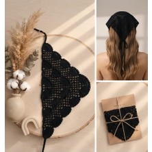 Hayal Çanta Kadın Siyah Vintage Yazlık Triko Saç Bandana El Işçiliği
