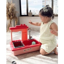Toha Akan Sulu Oyuncak Lavabo Seti Su Sirkülasyonlu Musluk Interaktif Bulaşık Yıkama Mutfak Oyuncağı 45 cm