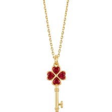 Duyum Gold Minik Kırmızı Taşlı Anahtar Altın Kolye 14 Ayar