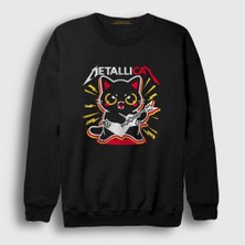 Presmono Unisex Siyah Metallicat Metallica Kedili Sweatshirt
