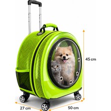 Karamel Pet Jumbo Fileli Tekerlekli Kedi Köpek Taşıma Çantası 45 x 50 x 27 cm Neon Yeşil 15 kg