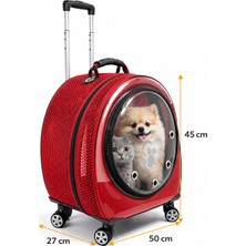 Karamel Pet Jumbo Fileli Tekerlekli Kedi Köpek Taşıma Çantası 45 x 50 x 27 cm Kırmızı 15 kg