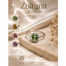 Yudi Atelier 925 Ayar Gümüş Zultanit Işıltılı Çiçek Model Yüzük | Renk Değiştiren Yüzük | Ayarlanabilir Yuvarlak Kesim Yüzük | Hediye