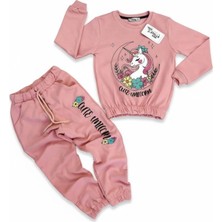 Fao Shop 7 - 24 Fao Shop 7-24 Kız Çocuk Sweatshirt Eşofman Takımı Pamuklu Desenli Alt Üst Takım