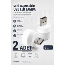 Derwell 2 Adet Bebek ve Çocuk Odaları Için Mini Taşınabilir USB LED Lamba Powerbank Laptop Pc Uyumlu Tak Çalıştır Mikro Gece Aydınlatma Lambası Bebek Odası Koridor Kamp Için Yuvarlak Küçük Kompakt Ampul