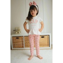 Fao Shop 7 - 24 Fao Shop 7-24 Gepp Baskılı Kız Çocuk Peplum Tişört ve Çiçekli Tayt Takımı - 3'lü Se
