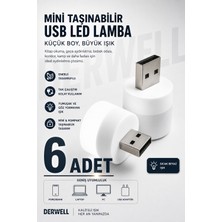 Derwell 6 Adet - Bebek ve Çocuk Odaları Için Mini Taşınabilir USB LED Lamba Powerbank Laptop Pc Uyumlu Tak Çalıştır Mikro Gece Aydınlatma Lambası Bebek Odası Koridor Kamp Için Yuvarlak Küçük Kompakt Ampul
