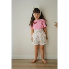 Fao Shop 7 - 24 Fao Shop 7-24 Kız Çocuk Pembe Fırfırlı Bluz & Renkli Çiçek Desenli Şort Takımı