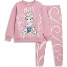 Fao Shop 7 - 24 Fao Shop 7-24 Elsa Prenses Baskılı Pembe Kız Çocuk Sweatshirt ve Tayt Takımı | Kışlık Pamuklu Kombin