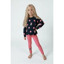 Fao Shop 7 - 24 Fao Shop 7-24 Kız Çocuk Desenli Sweatshirt Tayt Takımı Rahat Esnek Kumaş