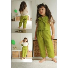 Fao Shop 7 - 24 Fao Shop 7-24 3 Parça Kız Çocuk Takım – Yeşil Örme Yelekli, Pantolonlu (2-6 Yaş)