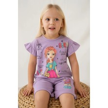 Fao Shop 7 - 24 Fao Shop 7-24 Mor Kız Çocuk 2’li Takım (Kız Figürlü Baskılı)