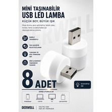Derwell 8 Adet - Bebek ve Çocuk Odaları Için Mini Taşınabilir USB LED Lamba Powerbank Laptop Pc Uyumlu Tak Çalıştır Mikro Gece Aydınlatma Lambası Bebek Odası Koridor Kamp Için Yuvarlak Küçük Kompakt Ampul