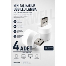 Derwell 4 Adet Bebek ve Çocuk Odaları Için Mini Taşınabilir USB LED Lamba Powerbank Laptop Pc Uyumlu Tak Çalıştır Mikro Gece Aydınlatma Lambası Bebek Odası Koridor Kamp Için Yuvarlak Küçük Kompakt Ampul