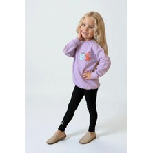 Fao Shop 7 - 24 Fao Shop 7-24 Kız Çocuk Desenli Sweatshirt Tayt Takımı Rahat Esnek Kumaş