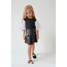 Fao Shop 7 - 24 Fao Shop 7-24 Kız Çocuk Deri Görünümlü Etek ve Şık Üst Kombin Stil Modern Giyim