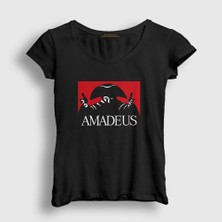 Presmono Kadın Siyah Poster Amadeus Mozart T-Shirt