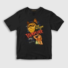 Presmono  Çocuk Siyah Vampurr Vampir Hediye Kedi Kedili T-Shirt