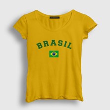 Presmono Kadın Sarı Brasil Brazil Brezilya Bayrağı T-Shirt