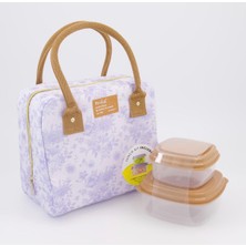 My Balli Store Fit + Fresh Mor Çiçek Desenli Beslenme Çantası ve Kapaklı Kaplar Seti