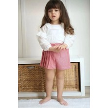 Fao Shop 7 - 24 Fao Shop 7-24 Kız Çocuk Ikili Takım - Fırfırlı Beyaz Bluz & Kırmızı Desenli Şort