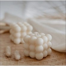 Moontime Alaçatı 3 Adet Kare Bubble Mum Krem Pudra Kokulu Candle Soya Wax Vegan Mum