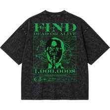 BarsDepo Oversize Yıkamalı Siyah Tişört – Japon Samurai Baskılı Unisex Streetwear T-Shirt