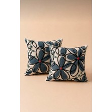 Bohem Floral Dokulu Dijital Baskı Kırlent Kılıfı 2’li Set Salon Koltuk Yastık Kılıfı