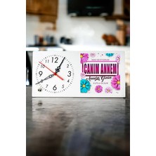 Moontime Alaçatı Canım Annem Seni Seviyorum Yazılı Ahşap Masa Saati
